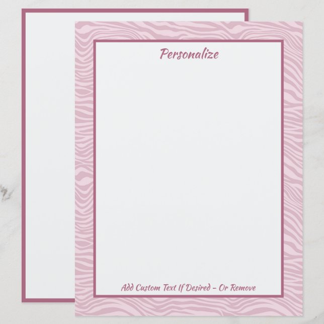 Papier Tendance Stylish Rose Zebra Waves Personnalisé (Devant / Derrière)