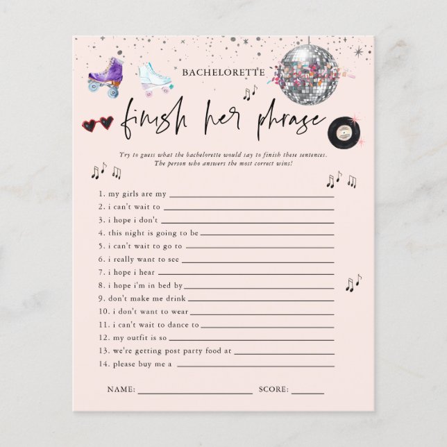 Papier Terminer Le Jeu De Bachelorette De Patinage À Roul (Devant)