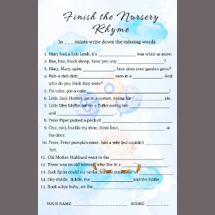 Papier Terminer le jeu de rime de la pépinière