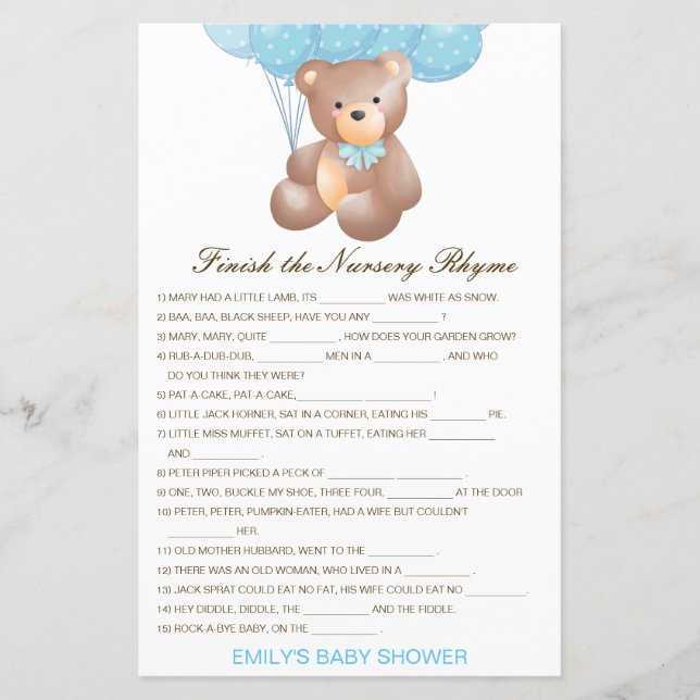 Papier Terminer le rime de la pépinière avec réponse (Devant)