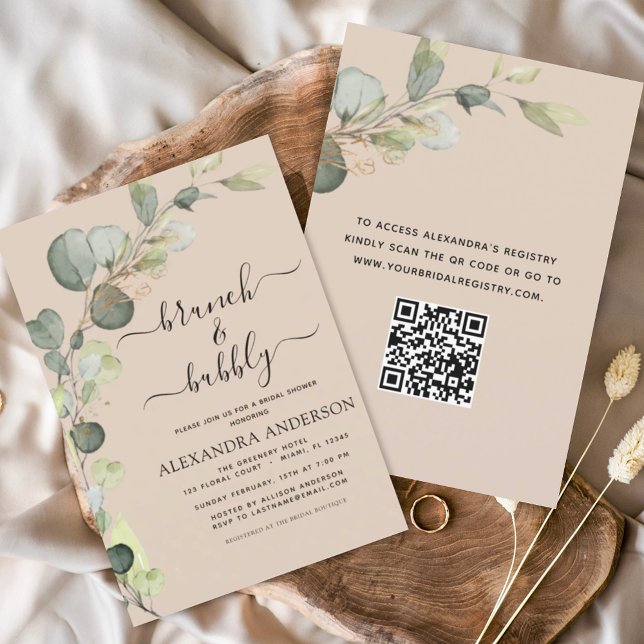 Papier Terracotta Brunch & Bubbly QR Code Invitation (Créateur téléchargé)