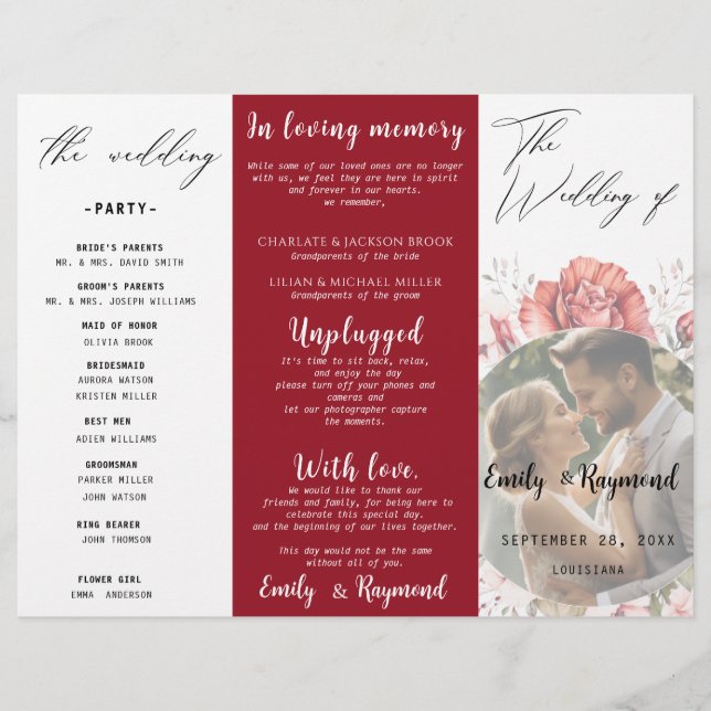 Papier Terracotta Burgundy Blush Floral Wedding  Program (Devant)