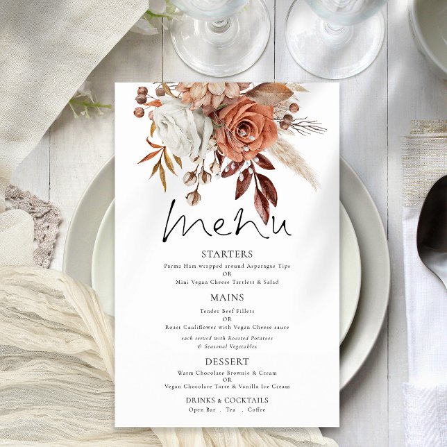 PAPIER | Terracotta Florals Rustic Wedding Menu (Great value paper alternative)