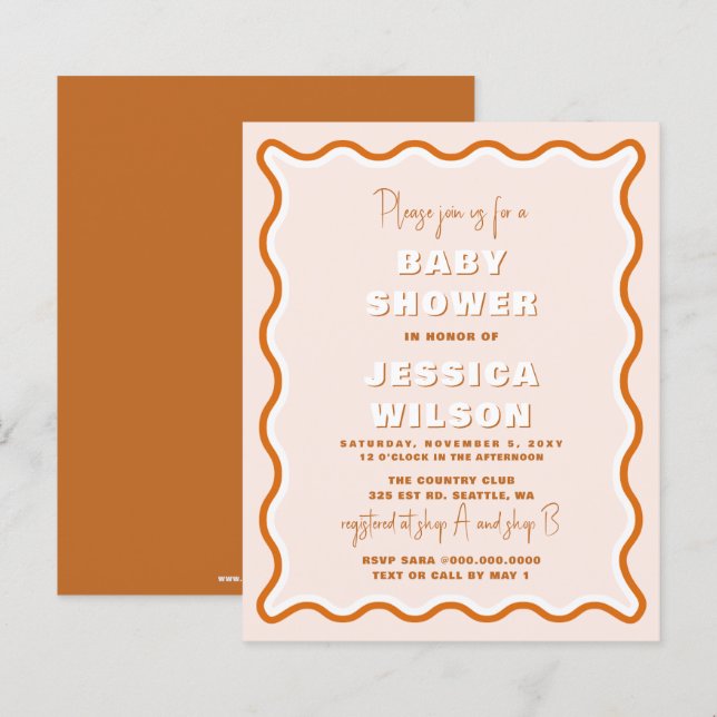 Papier Terracotta Genre Neutre Baby shower Invitation (Devant / Derrière)