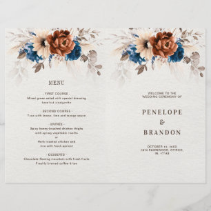 Papier Terracotta Navy Blue Pampas Grass Wedding Programm