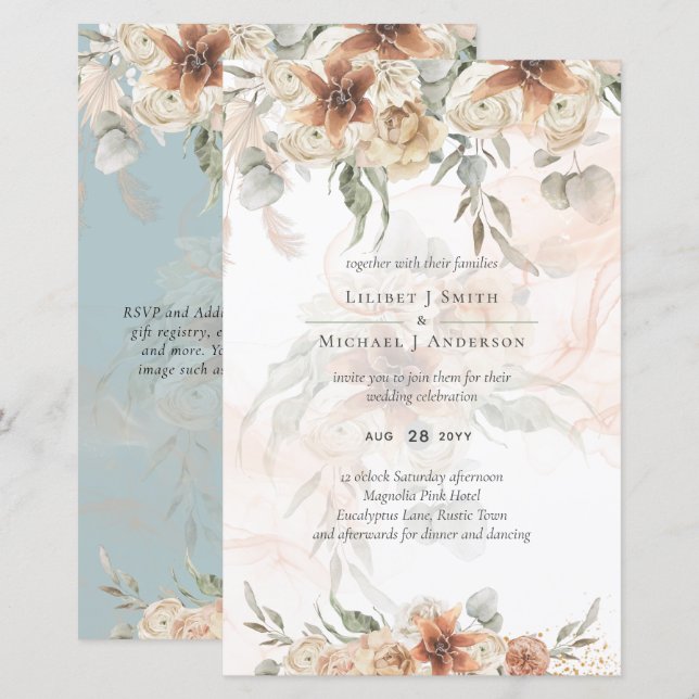 Papier Terracotta Pampas Grass BOHO Mariage (Devant / Derrière)