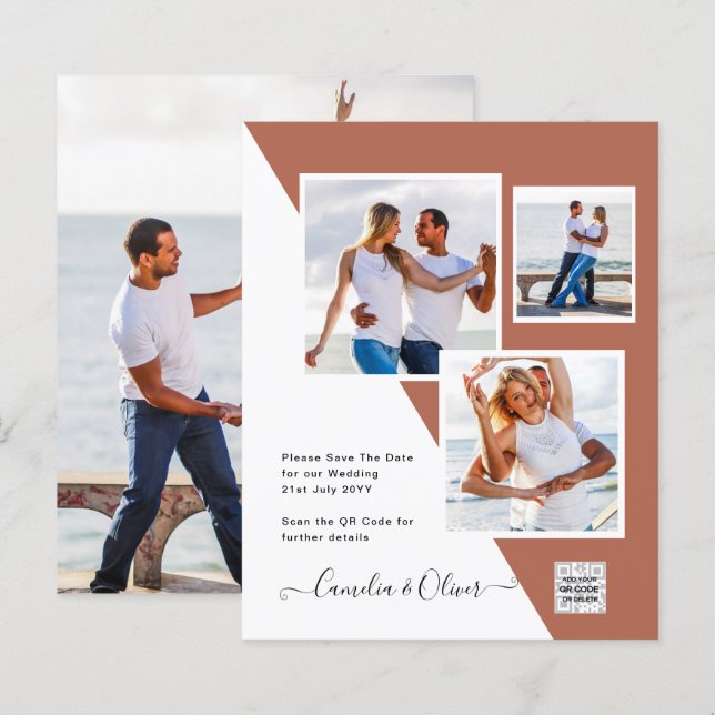 Papier Terracotta PHOTO QR CODE Mariage Inviter Enregistr (Devant / Derrière)