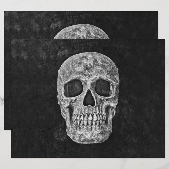 Papier Tête De Crâne Grunge Gothique Noir Et Blanc (Devant / Derrière)
