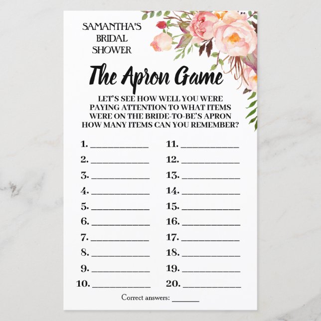 Papier Tha Apron nuptiale douche jeu anglais espagnol (Devant)