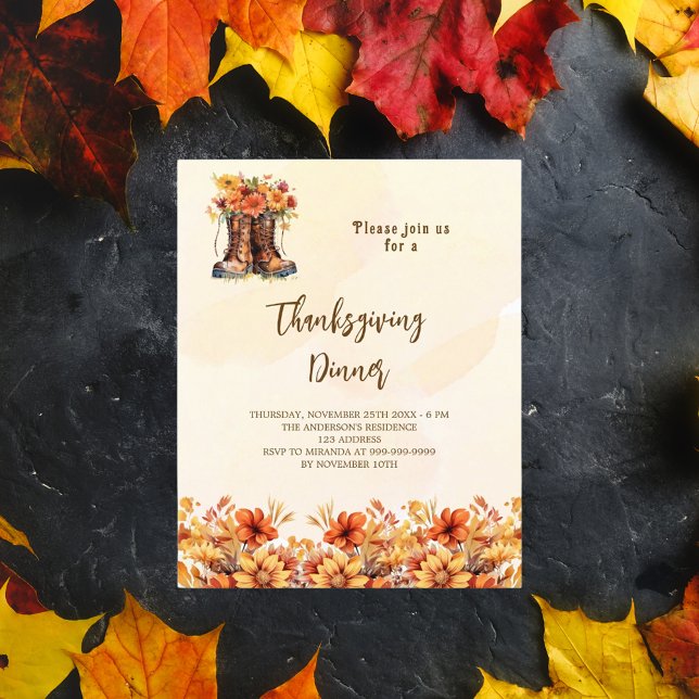 Papier Thanksgiving fête fleurie bottes invitation budget (Créateur téléchargé)