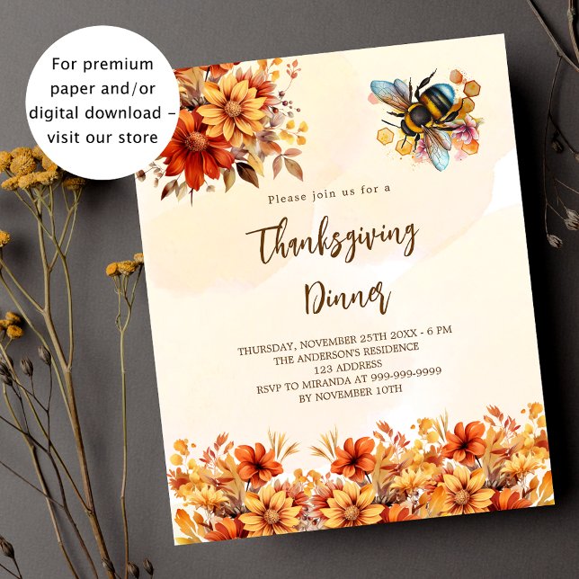 Papier Thanksgiving oranges florales invitation (Créateur téléchargé)
