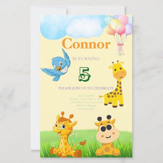 Papier Thème anniversaire de la girafe pour enfants (Devant)