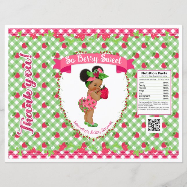 Papier Thème Bébé Fraise Sac à Puceaux Rose Gingham Vert (Devant)