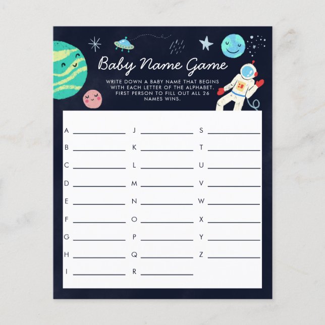 Papier Thème de l'espace Baby Name Douche Jeu (Devant)