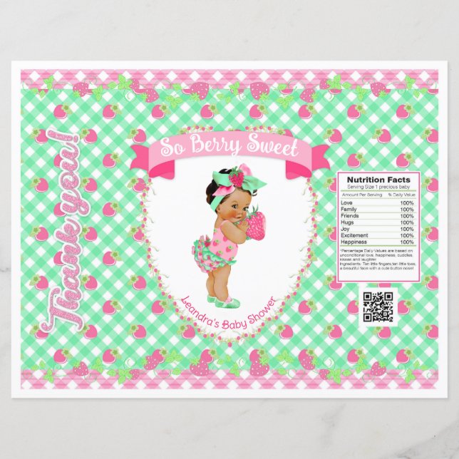 Papier Thème fraise bébé Monnaie et sac à chips En vichy  (Devant)