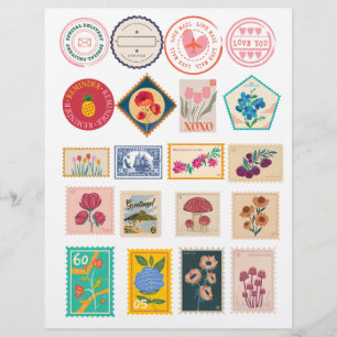 Papier Timbres Floral vintage et stickers Love Mail