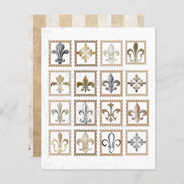 Papier Timbres vintages Fleur de Lis (Devant / Derrière)