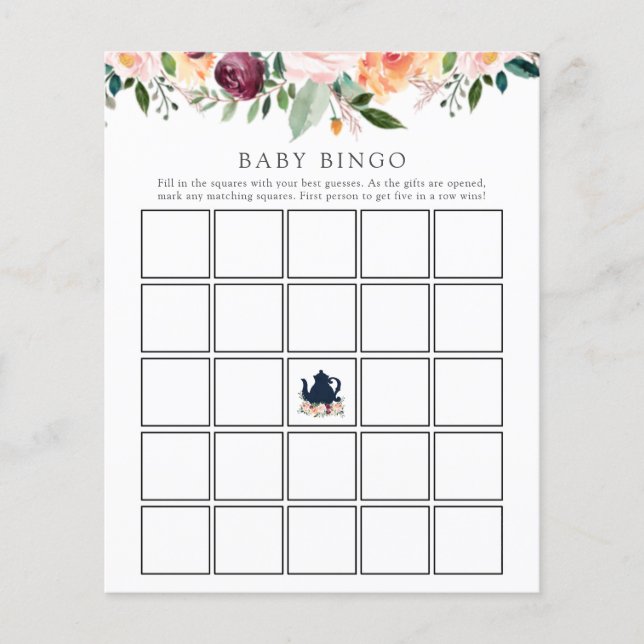 Papier Time for Tea Baby Bingo Game Card (Devant)