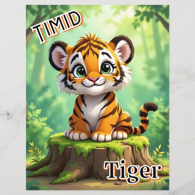 Papier Timid Tiger | Belle caricature de l'art de la pépi (Devant)