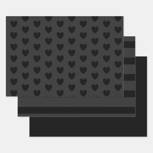 Papier Tissu Coeurs Noir et Gris HAMbyWG (Lot)