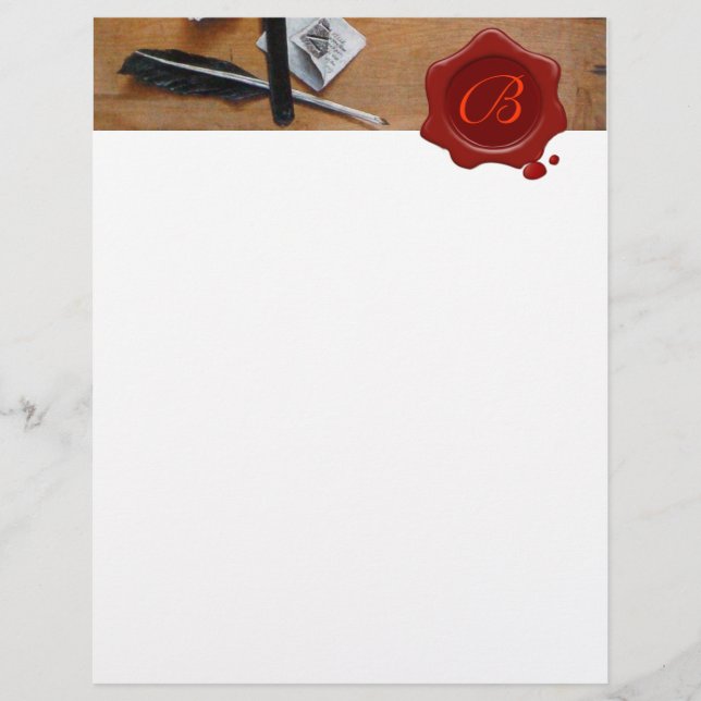 PAPIER TITULAIRE DE LETTRE EN CIRE ROUGE BOIS MONOGRAMME (Devant)