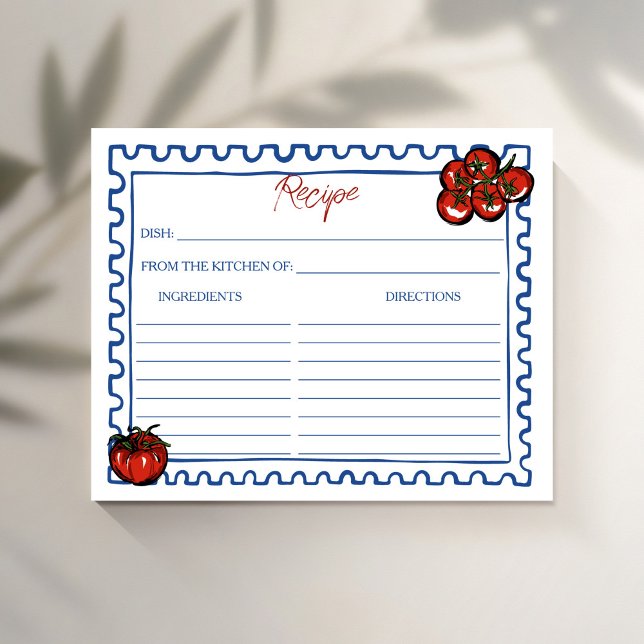 Papier Tomato Italian bridal shower recipe card (Cherry Tomato blue post stamp Italian bridal shower recipe cards bridal shower games)
