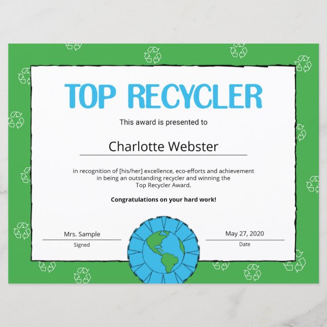 Papier Top Recycler Certificat de réussite PDF (Devant)