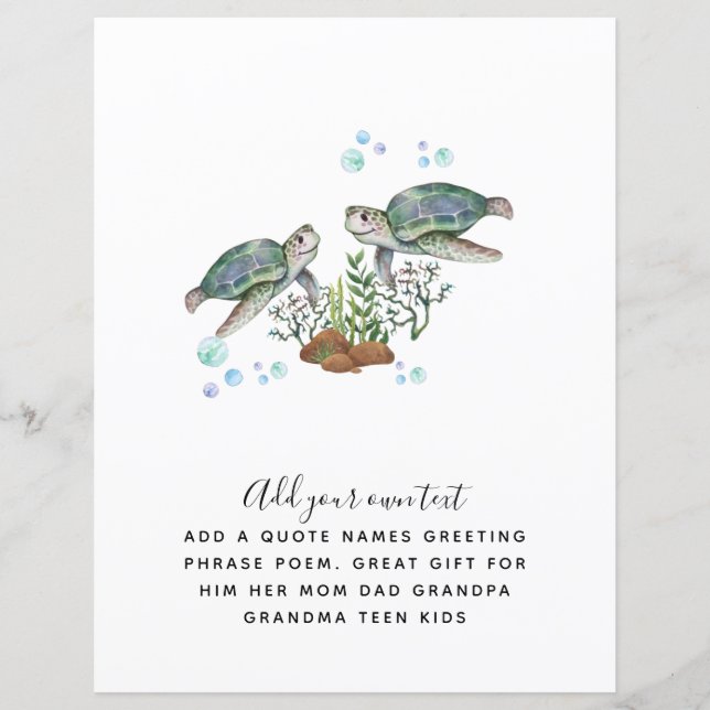 Papier TORTUES DE MER Personnalisées (Devant)