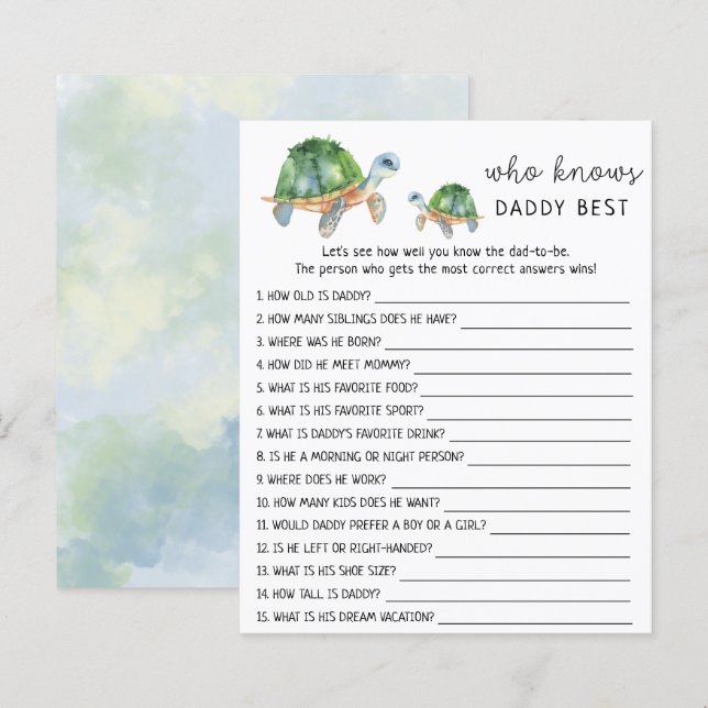 Papier Tortues marines - Qui connaît le mieux DADDY (Devant / Derrière)