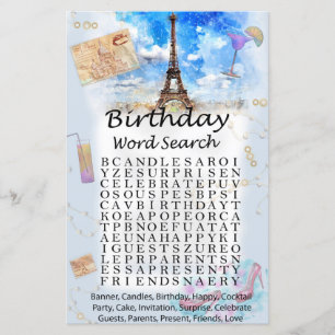 Papier Tour Eiffel Jeu de recherche par mot d'anniversair