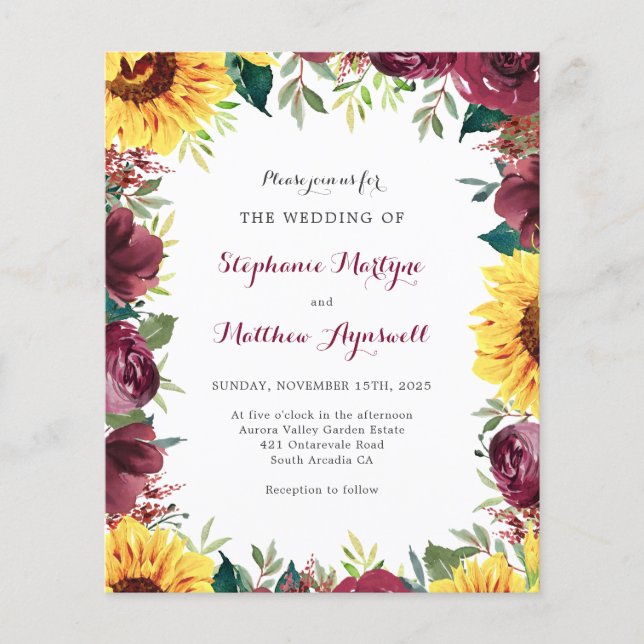 Papier Tournesol Bourgogne Mariage du budget d'automne (Devant)
