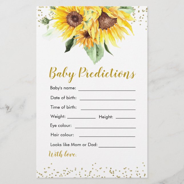 Papier Tournesol en chemin Baby shower Prédiction bébé (Devant)