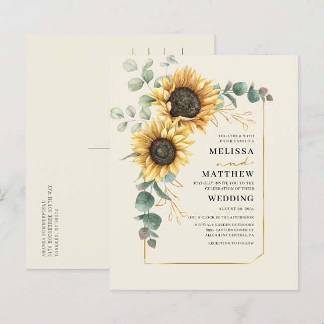 Papier Tournesol Eucalyptus Mariage Invitation florale (Devant / Derrière)