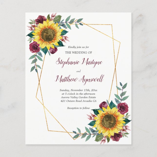 Papier Tournesol géométrique Bourgogne Rose Mariage budgé (Devant)