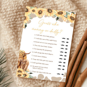 Papier Tournesol Highland Cow Devine Maman ou Papa