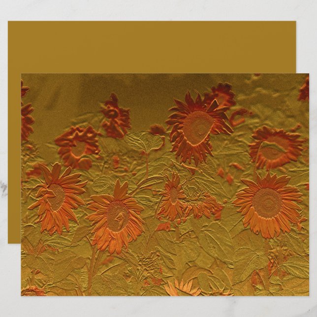 Papier Tournesol Orange Or Floral Art Design Découpage (Devant / Derrière)