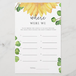 Papier Tournesol Où étions-nous jeu de douche nuptiale