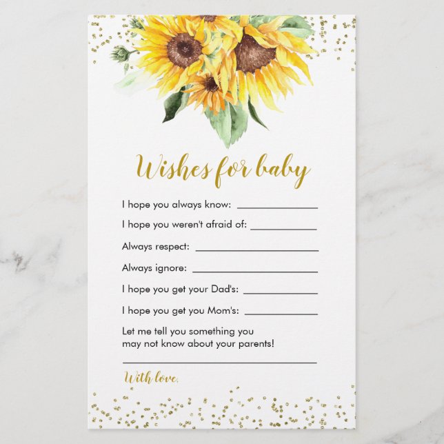 Papier Tournesol sur le chemin Baby shower Voeux pour béb (Devant)