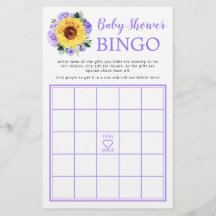 Tournesol violet Baby shower Floral Jeu de Bingo
