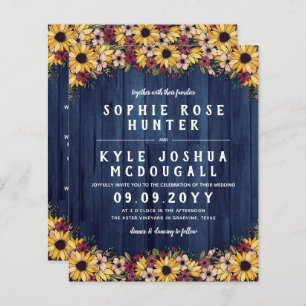 Papier Tournesols Rustiques Bleu Bois 2 En 1 Mariage Budg
