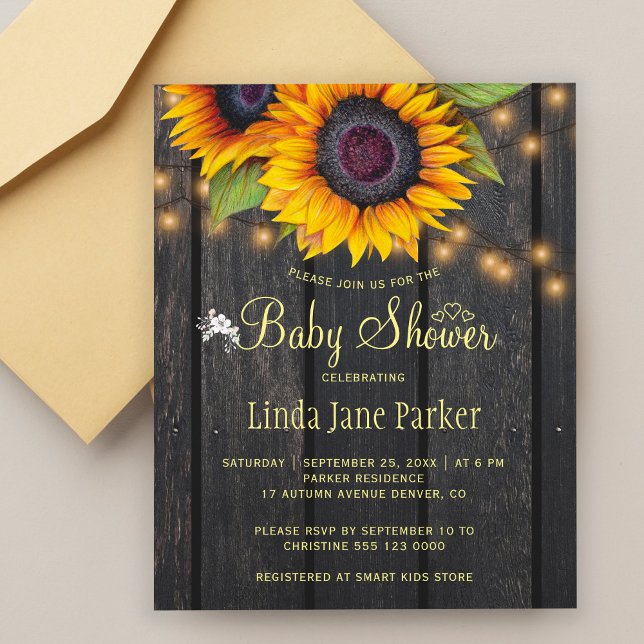 Papier Tournesols rustiques budget baby shower invitation (Créateur téléchargé)