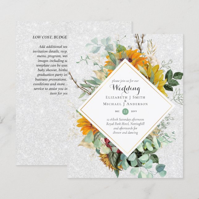 Papier Tournesols Rustiques Eucalyptus Greenery Mariage I (Devant / Derrière)