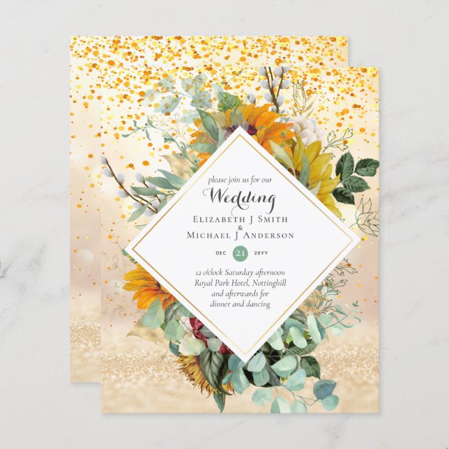 Papier Tournesols Rustiques Eucalyptus Greenery Mariage I (Devant / Derrière)