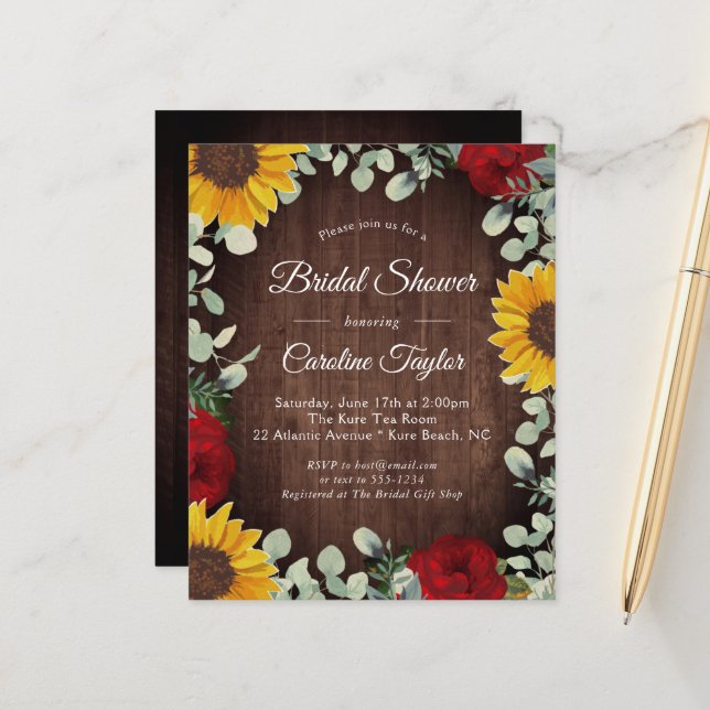 Papier Tournesols rustiques Rose Fête des mariées verte (Devant/Arrière en situation)