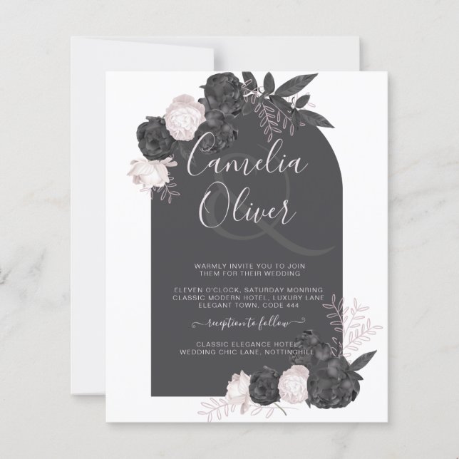 Papier Tout-en-1 Noir Blush Rose gothique Mariage QR Code (Devant)