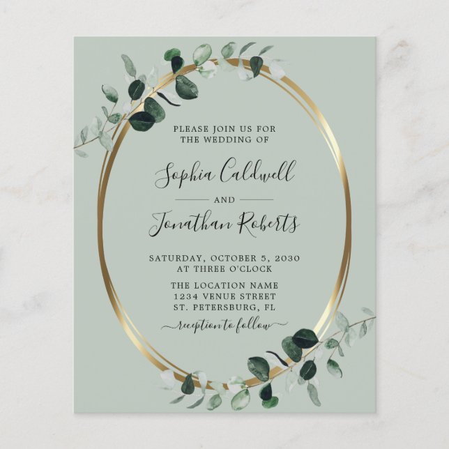 Papier Tout en un budget Eucalyptus Faire-part de mariage (Devant)
