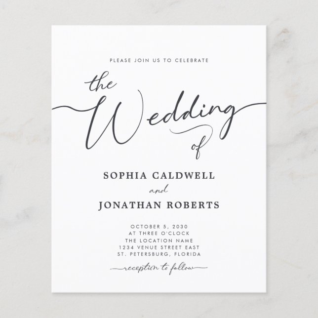 Papier Tout en un budget Faire-part de mariage de calligr (Devant)