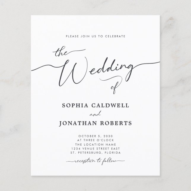 Papier Tout en un budget Faire-part de mariage de calligr (Devant)