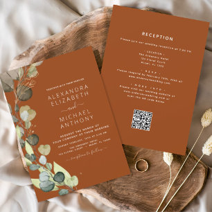 Papier Tout en un Eucalyptus QR Code Faire-part de mariag