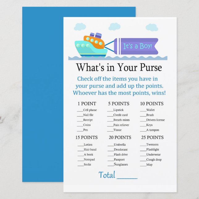 Papier Toy Ship Ce qu'il y a dans votre sac à main (Devant / Derrière)